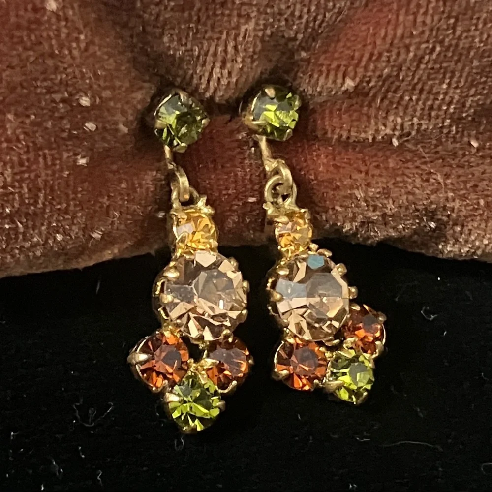 Vintage Orange & Green Glass Clip-on Earrings Made in Austria